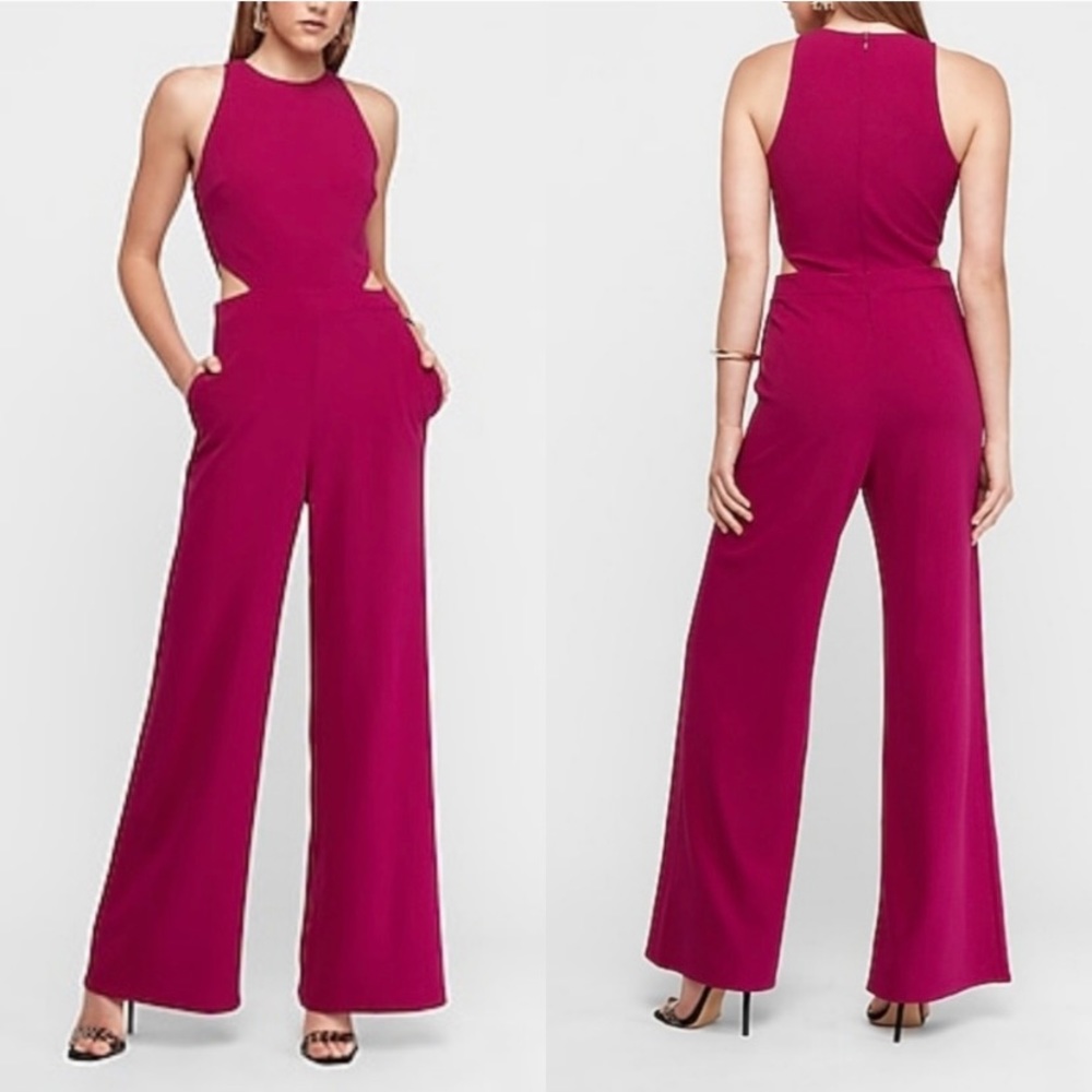 Express Plum Sleeveless Cut-Out Side Jumpsuit
